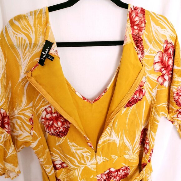 Lulus Garden's Glory Mustard Yellow Floral Print Culotte Jumpsuit Size XL - Picture 16 of 16